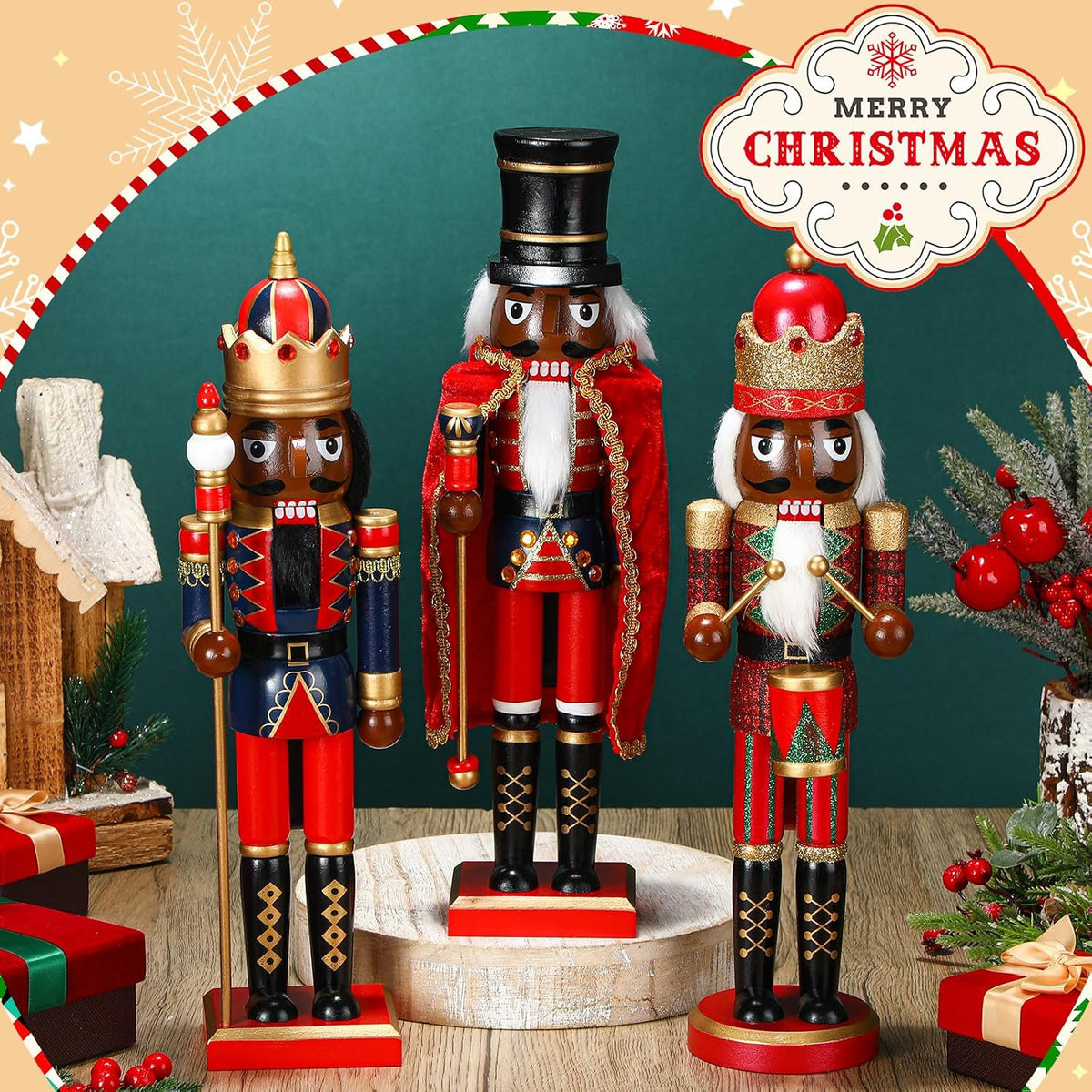 geetery 3 pcs black christmas nutcracker decor nutcracker, side view