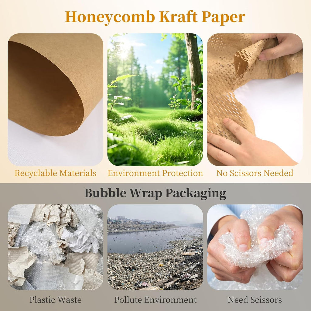 Brown Honeycomb Packing Paper 2 Rolls, 15 x 164 ft, 100 Fragile Labels