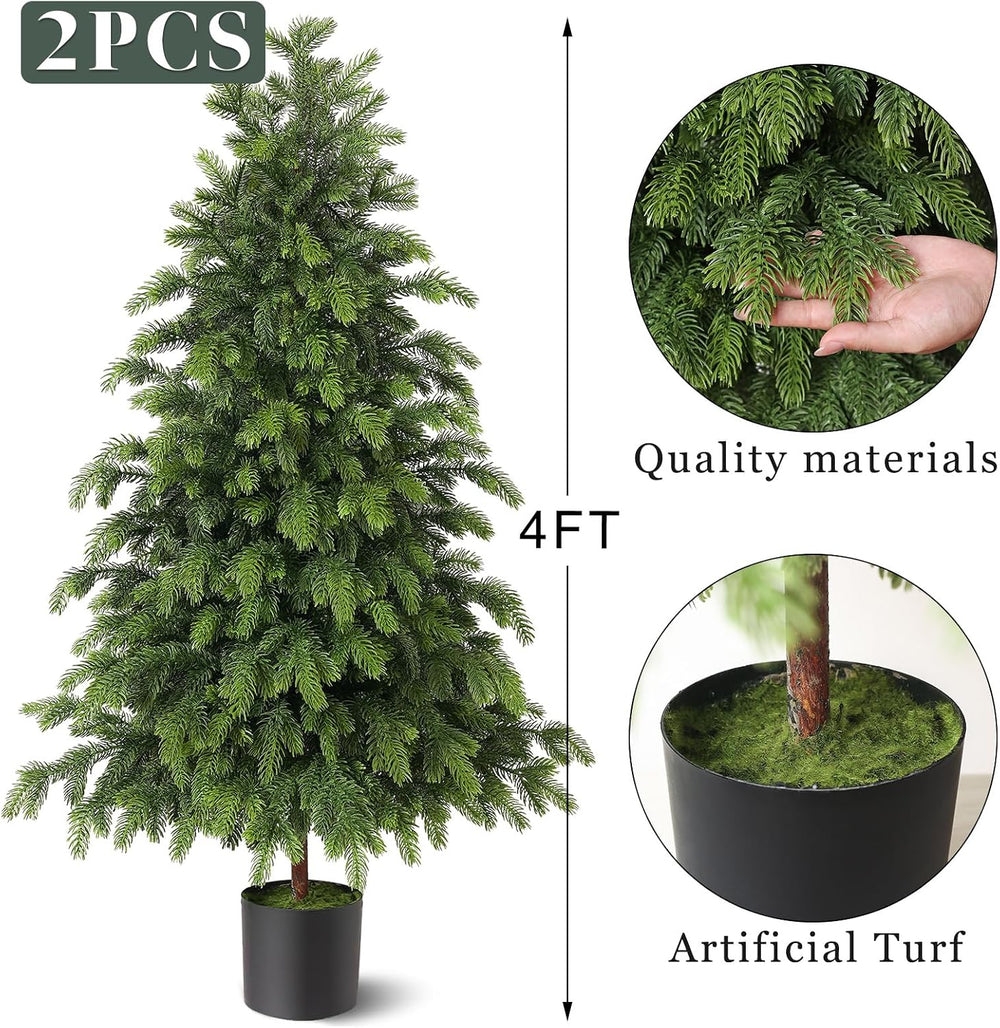 2Pcs 4FT Artificial Norfolk Pine Christmas Potted Trees for Porch Decor