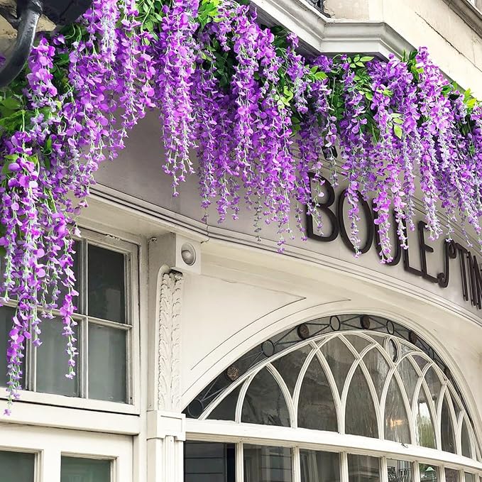Wisteria Hanging Flowers,Fake Hanging Flowers,Wisteria artificiales Garland for Home Wedding Arch Floral Party Garden Ceremony Outdoor Decor,3.6 feet Long(150,Purple) (150 Pack)