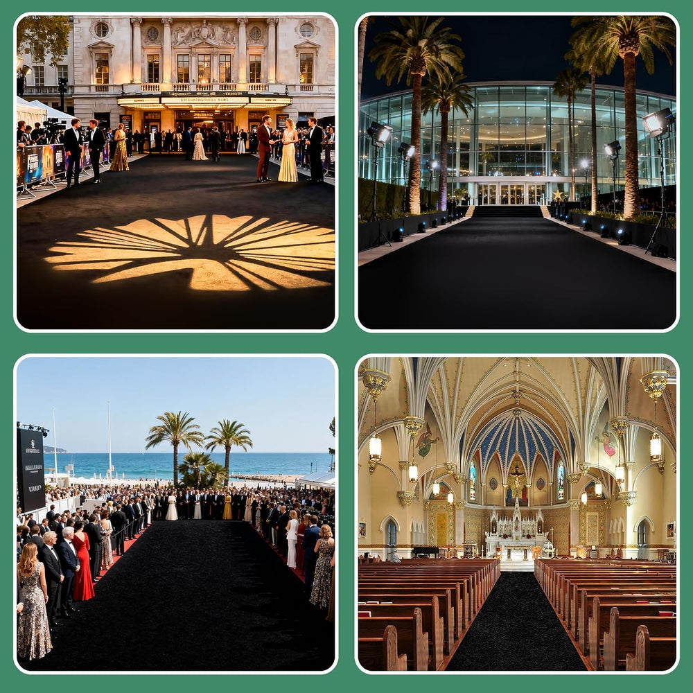 Black Carpet Runner Rug for Party and Event, Non-Slip TPR Rubber Backed Aisle...