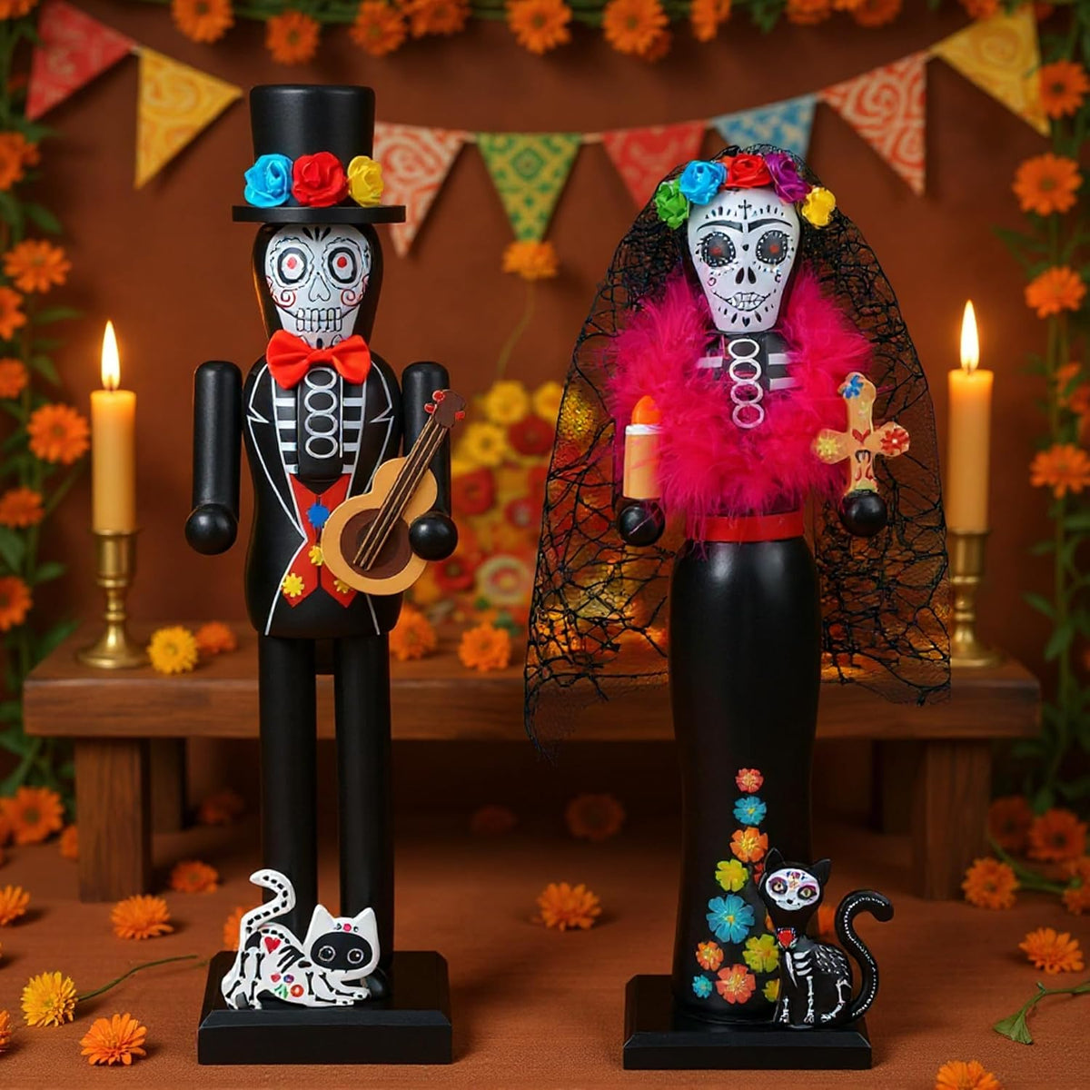 RattanView 2 Pcs 14 Inch Day of the Dead Nutcracker Sugar Skull Decor