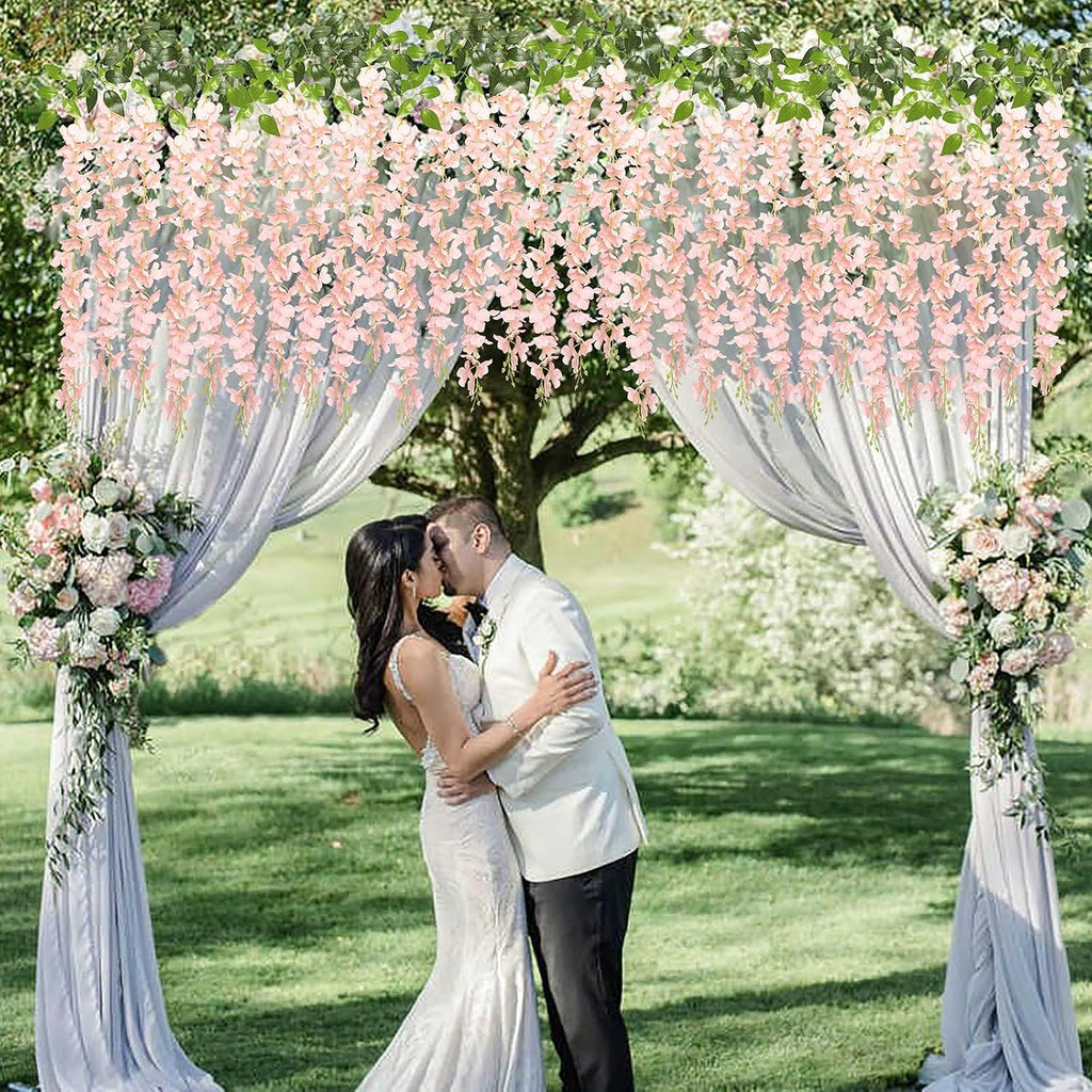 Pauwer Wisteria Hanging Flowers, 24pcs Artificial Wisteria, Blush Pink