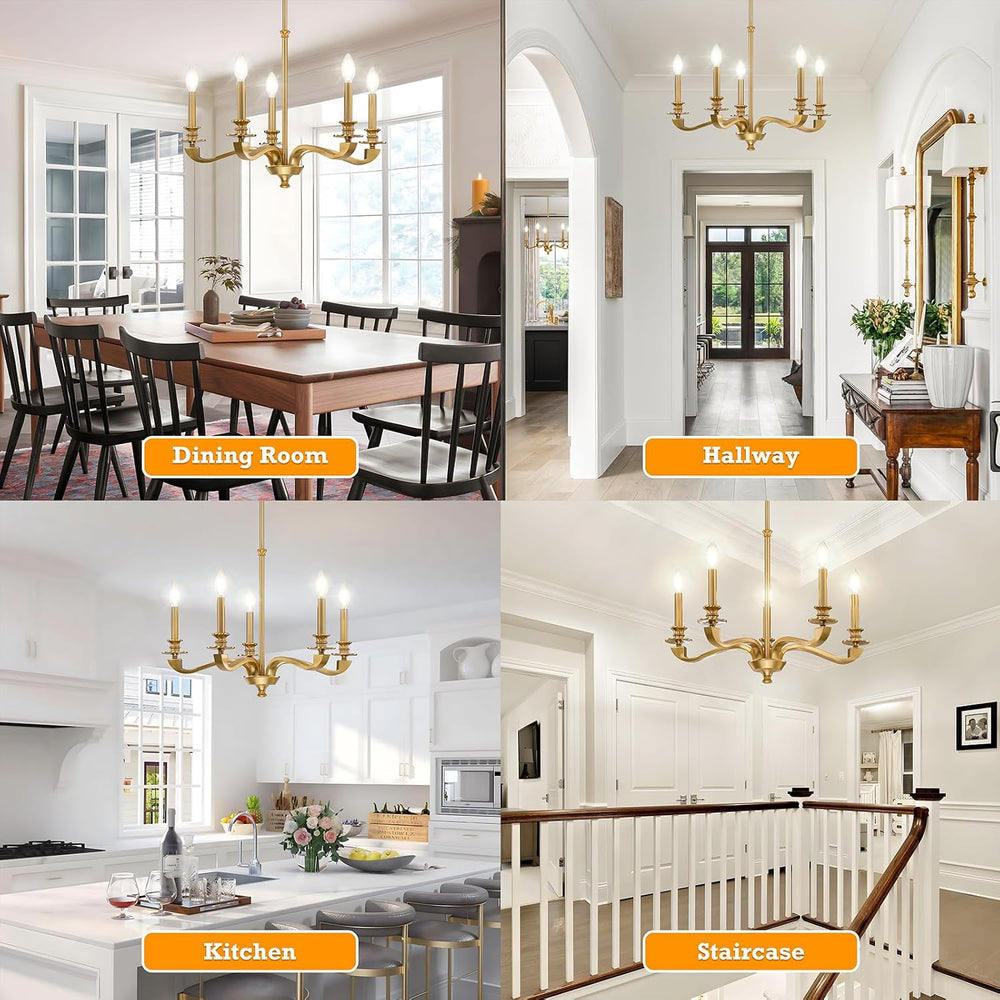 Gold Chandeliers for Dining Room, 25.5 Inch Vintage Gold Chandelier Light Fix...