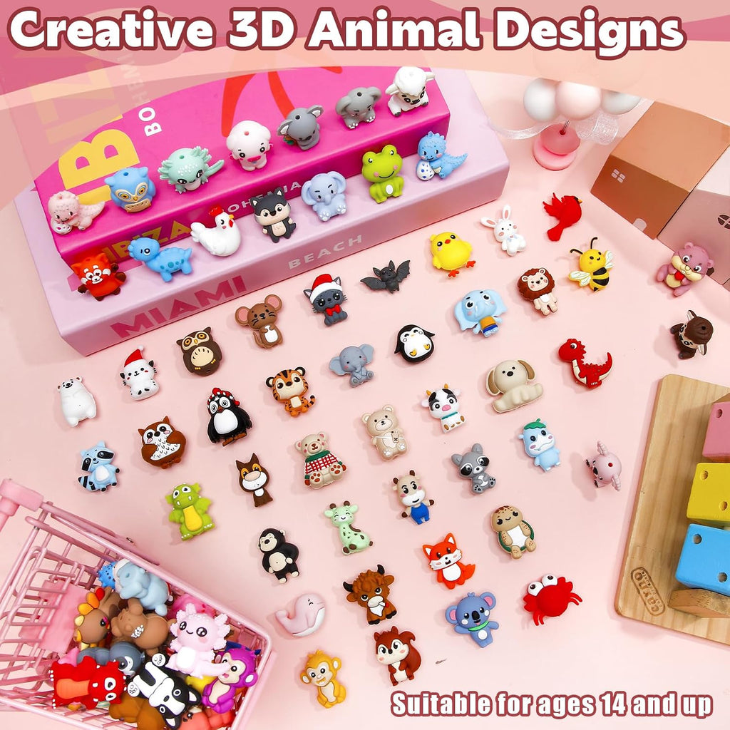 ferreve 80 pcs 3d animal silicone focal beads, close-up detail