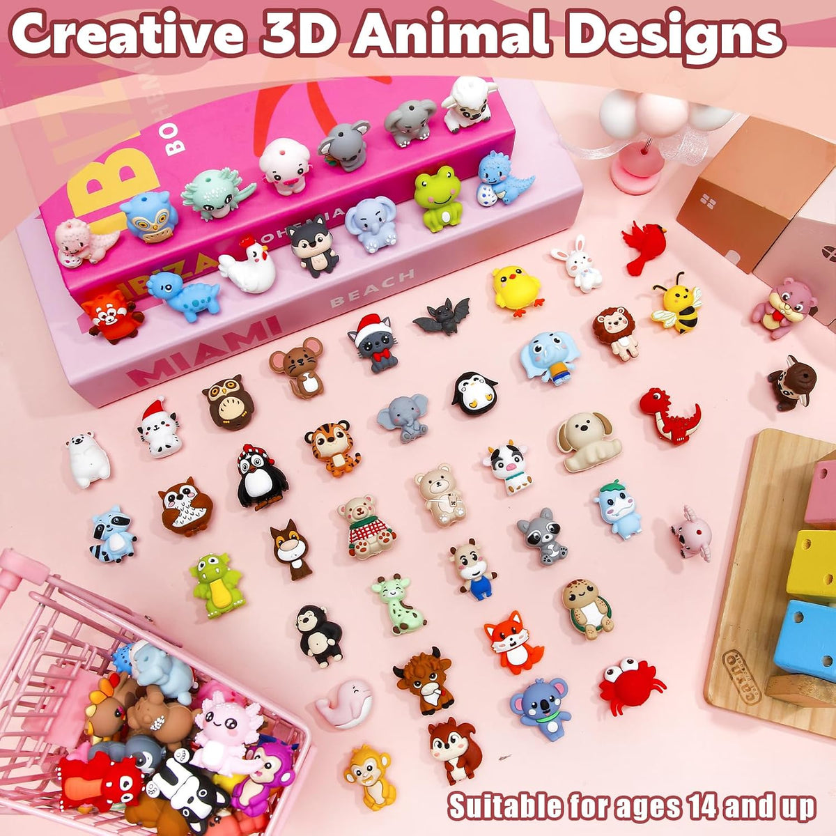 ferreve 80 pcs 3d animal silicone focal beads, close-up detail