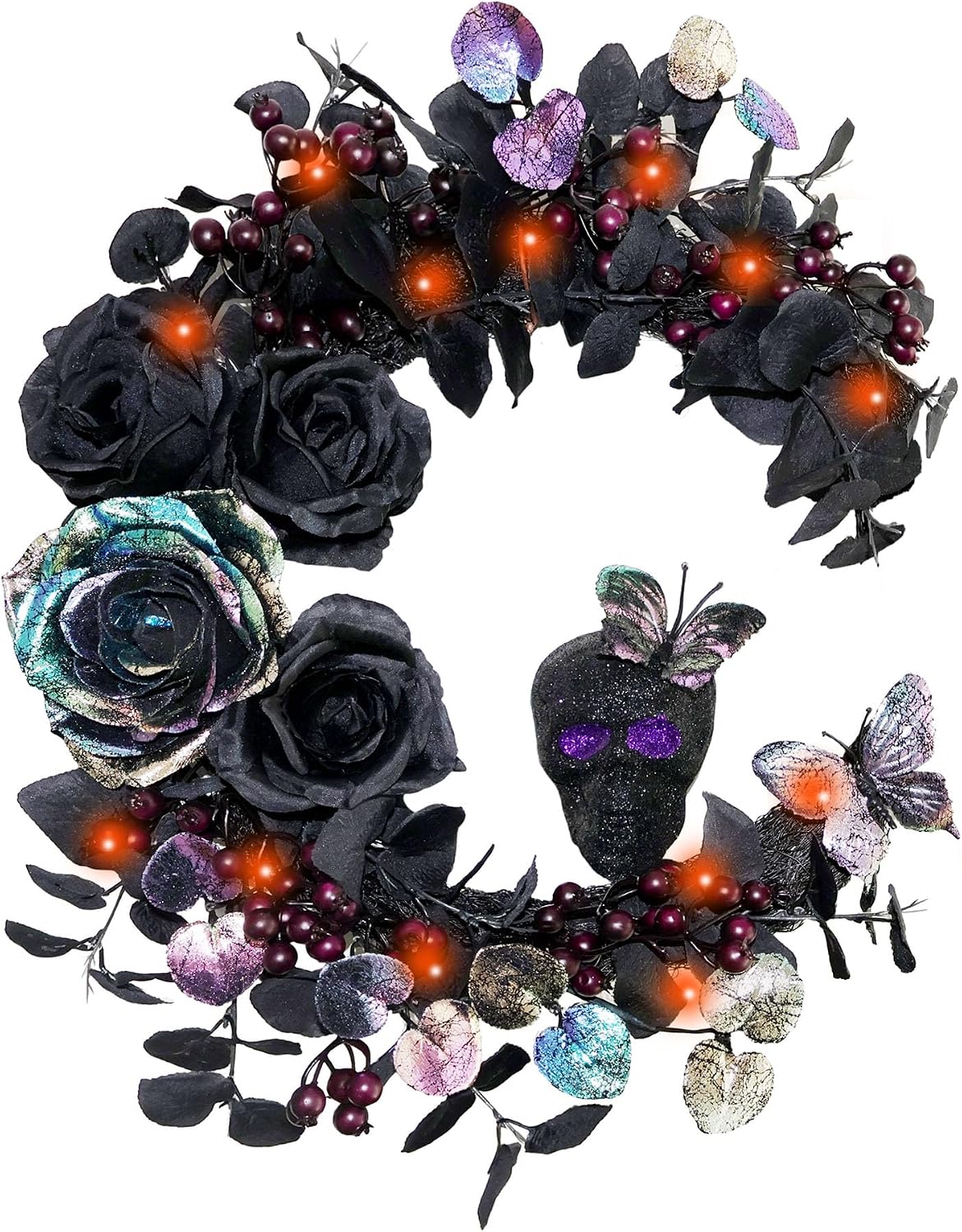 18 Inch Halloween Wreath for Front Door, Iridescent Leaves