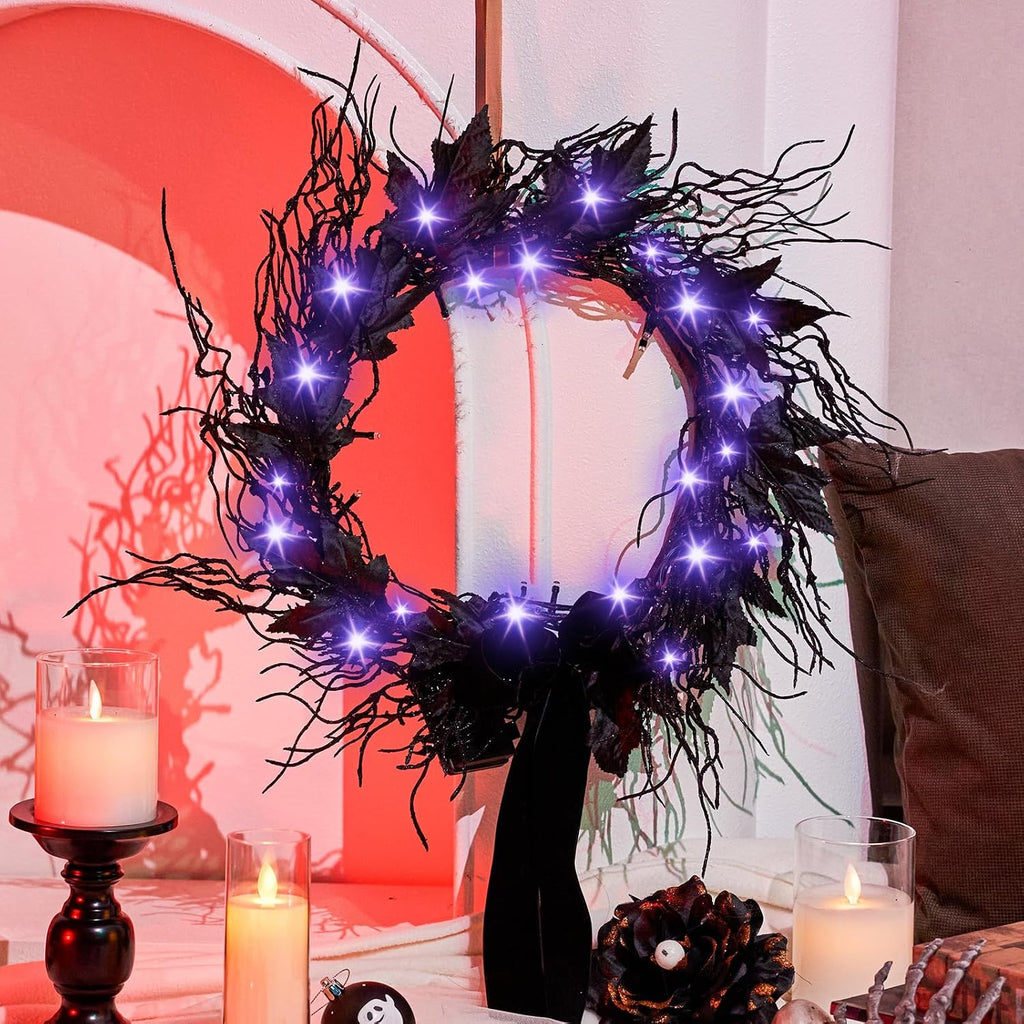jornoy 16inch led halloween wreath with battery timer, close-up detail