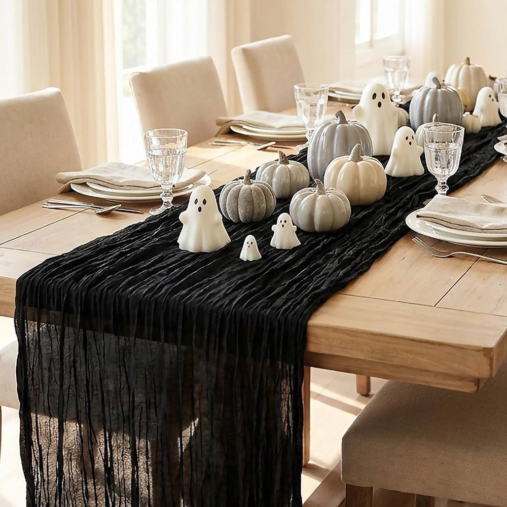 6 Pack Halloween Black Cheesecloth Table Runner Boho Gauze Home Decor