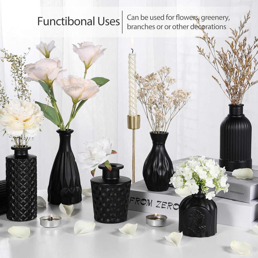 TBWIND 12 Pcs Black Glass Bud Vase Set, Small Vases for Flowers