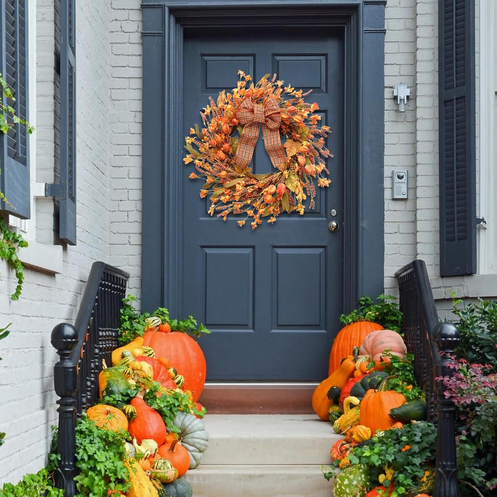 idyllic 18 inches artificial fall wreath, autumn decoration on a desk or shelf