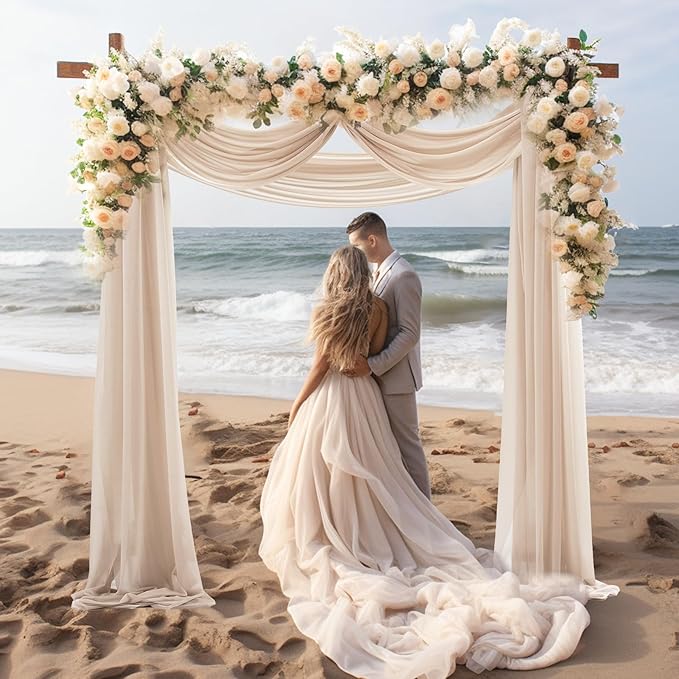 30" x 20Ft Wedding Arch Draping Fabric, 3 Panels Dark Champagne Sheer Curtain Drapes Extra Wide & Long Backdrop Curtains for Wedding Arch Ceremony Birthday Party Decorations