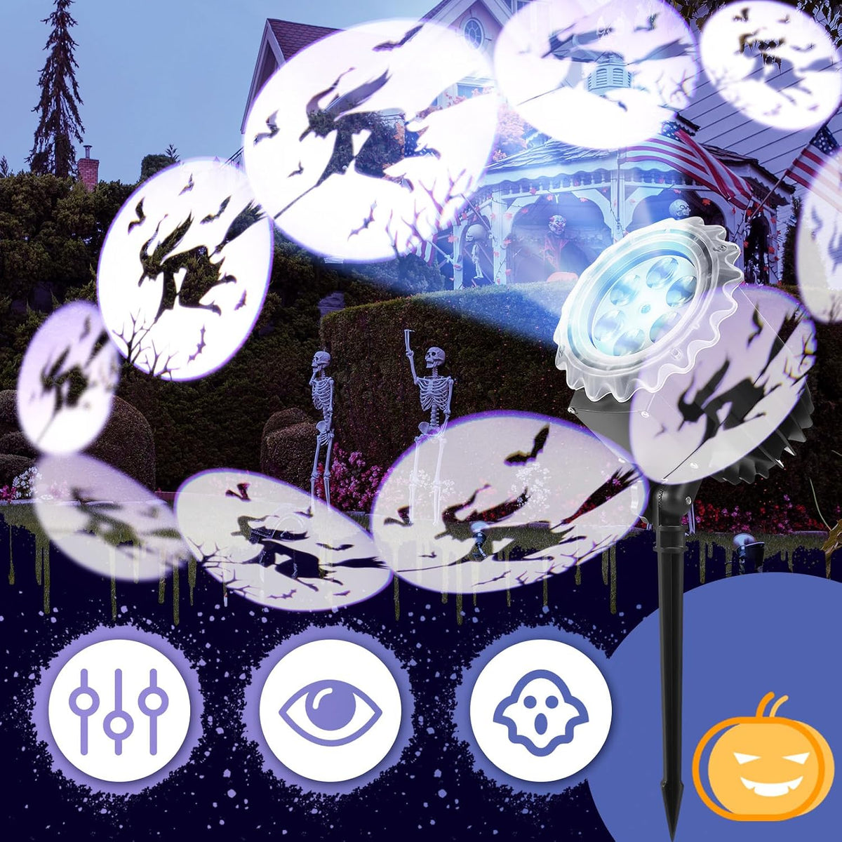 Halloween Projector Light with LED Film Slides, Witch