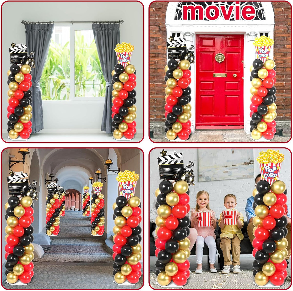 2 Set Movie Night Balloon Column Stand Kit Adjustable Popcorn Balloon Decor