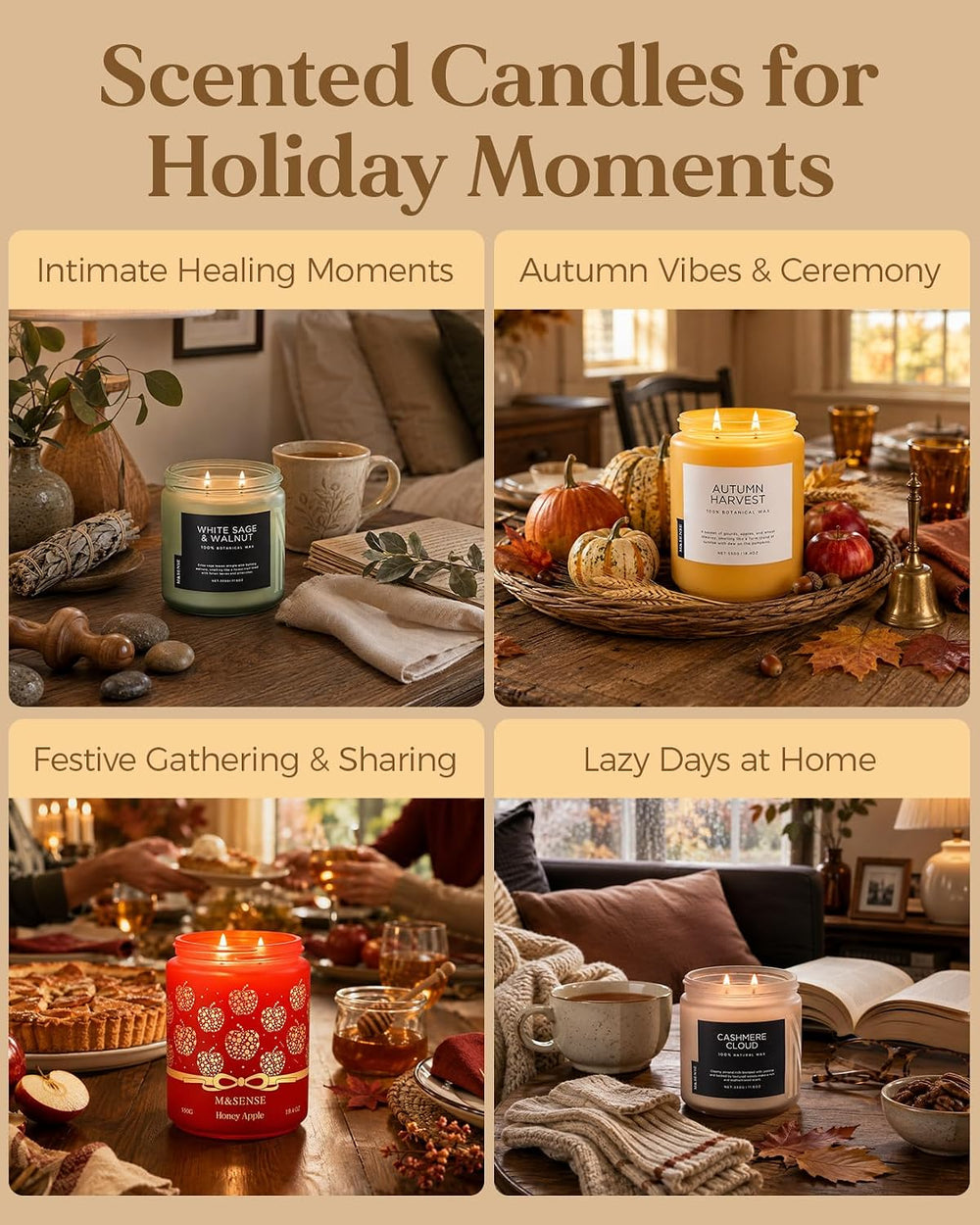 M&SENSE Cinnamon Pumpkin Scented Candle Fall Baking Spice Aroma 19.4oz