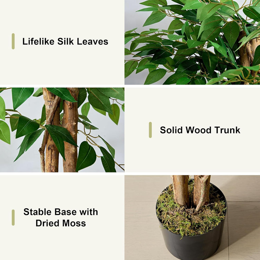 vecelo ficus tree artificial 6 feet, tall faux, side view