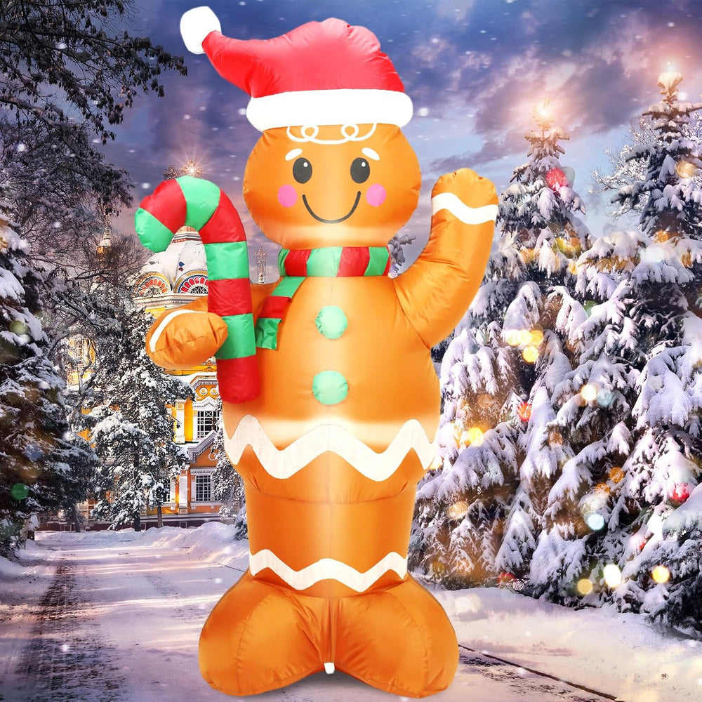 5FT H Lovely Christmas Inflatable Gingerbread Man with Candy Cane, Blow up Gi...