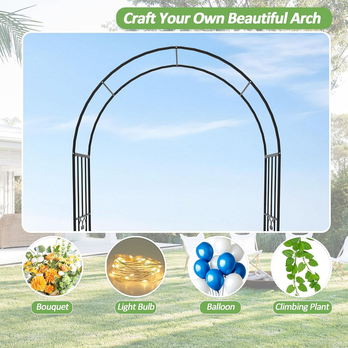 garden arch - 87"(h)*47"(l), rust-resistant and sturdy metal, side view
