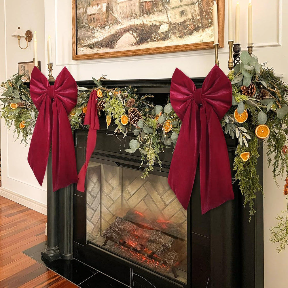 Christmas Decorations - 2 Pack Large Red Velvet Christmas Bows
