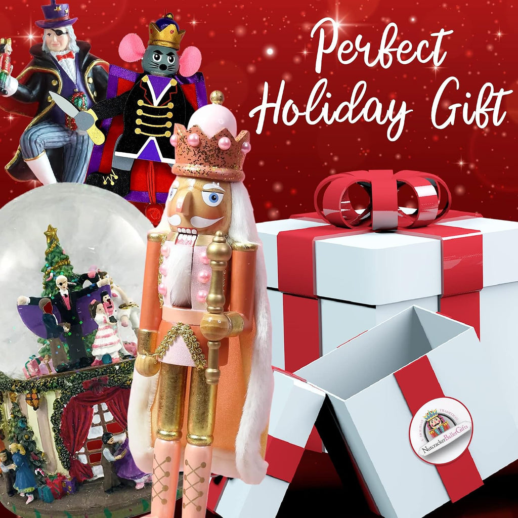 Nutcracker Ballet Gifts, Nutcracker Christmas Ornaments, Wooden Figure Decoration with Rose Gold Glitter Uniform for Holiday Home Decor, 15 Inch, White Nutcracker King Style 3
