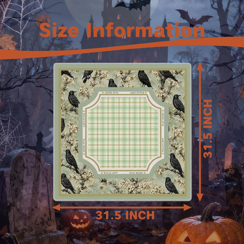 Green Halloween Raven Floral Mahjong Mat for Table 31.5 x 31.5 in