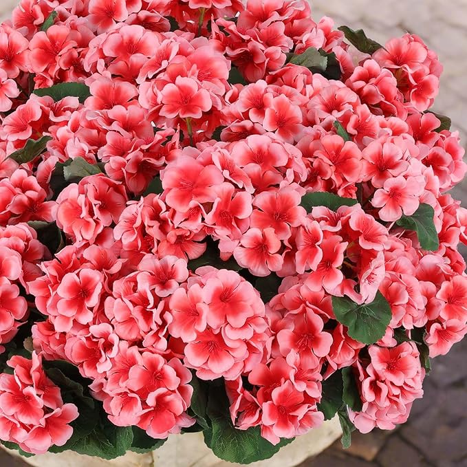 Hananona Artificial Geranium Flowers for Outdoors Geranium Silk Flowers Outdoor UV Resistant Garden Plants Faux Flowers for Home Kitchen Table Centerpieces Decor (12, Peach) (12 Pcs)