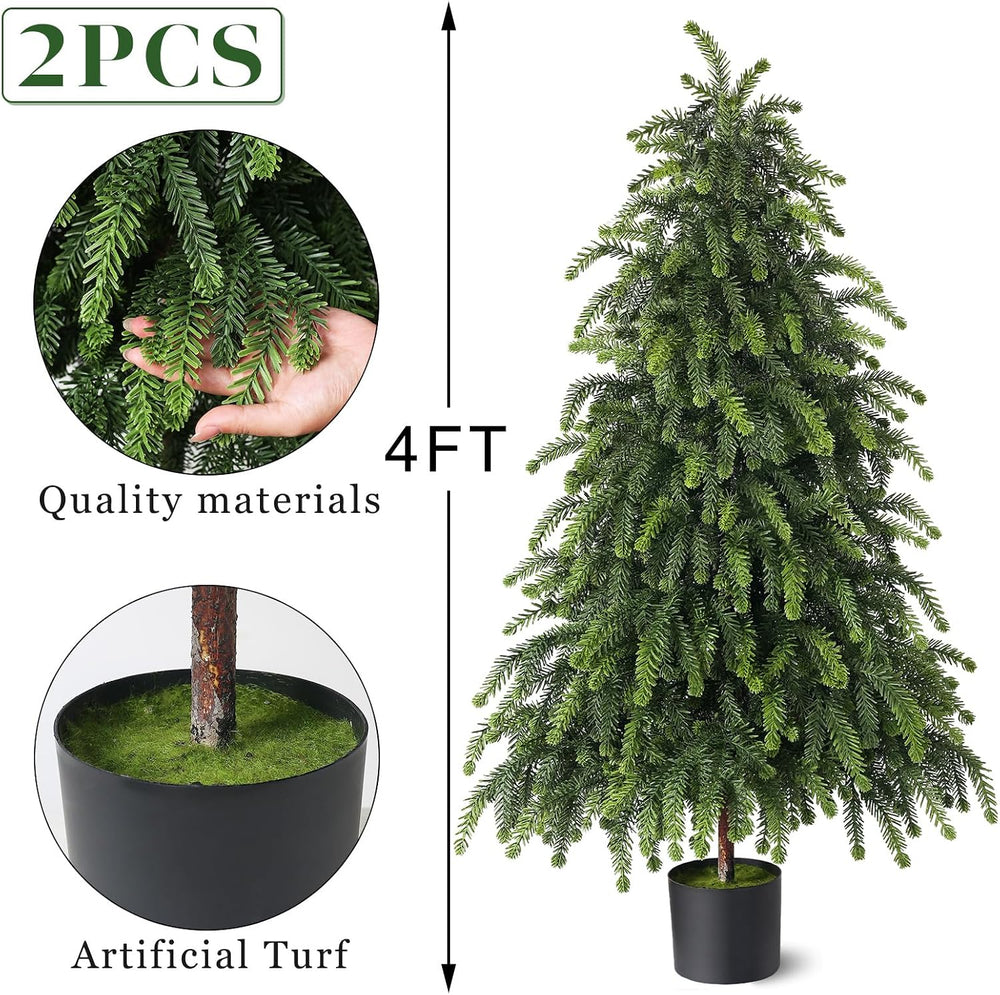 2Set 4FT Artificial Christmas Norfolk Pine Tree for Front Porch Decoration