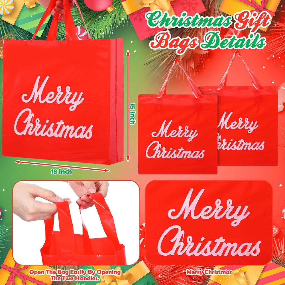Teling 100 Pcs Christmas Bags Bulk with Handles, Red, 15x18 Inch