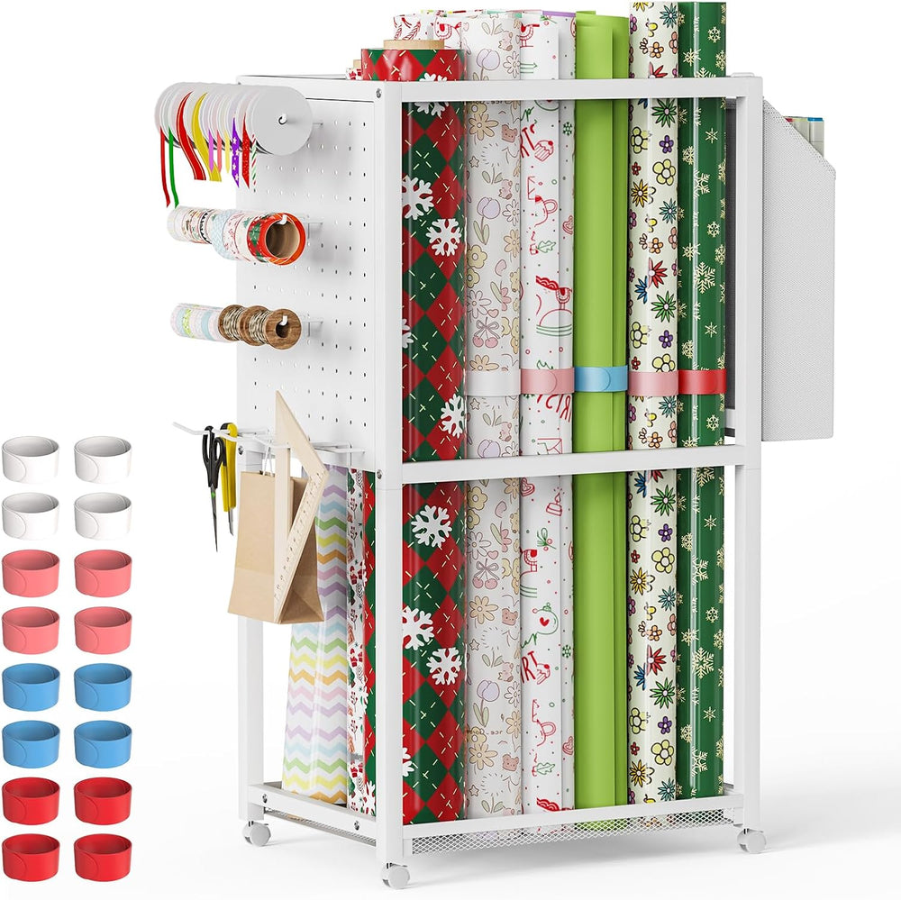 Wrapping Paper Storage, Rolling Gift Wrap Paper Organizer Cart with Wheels