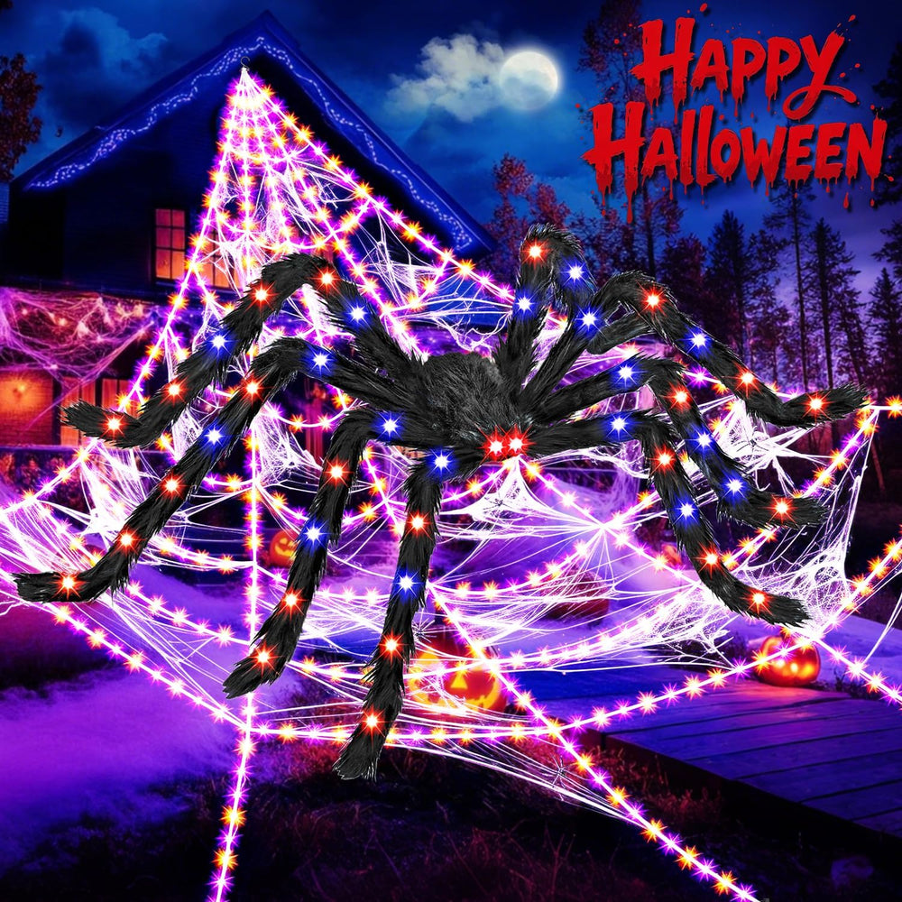 Halloween Decorations Outdoor Lighted Spider & Spider Web Lights Set
