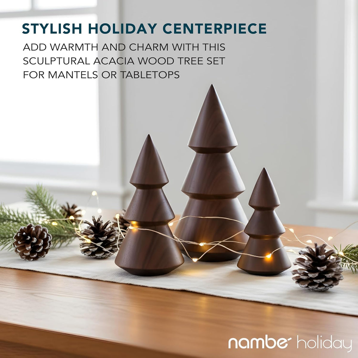 nambé acacia tree set – handcarved wooden sculptures, close-up detail