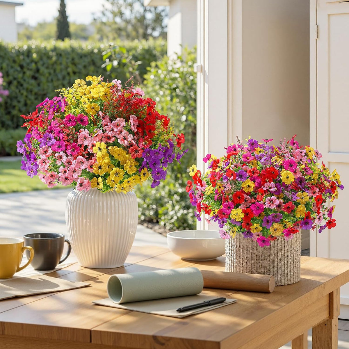 SHareconn 48 Bundles Artificial Flowers for Outdoors UV Resistant Decor