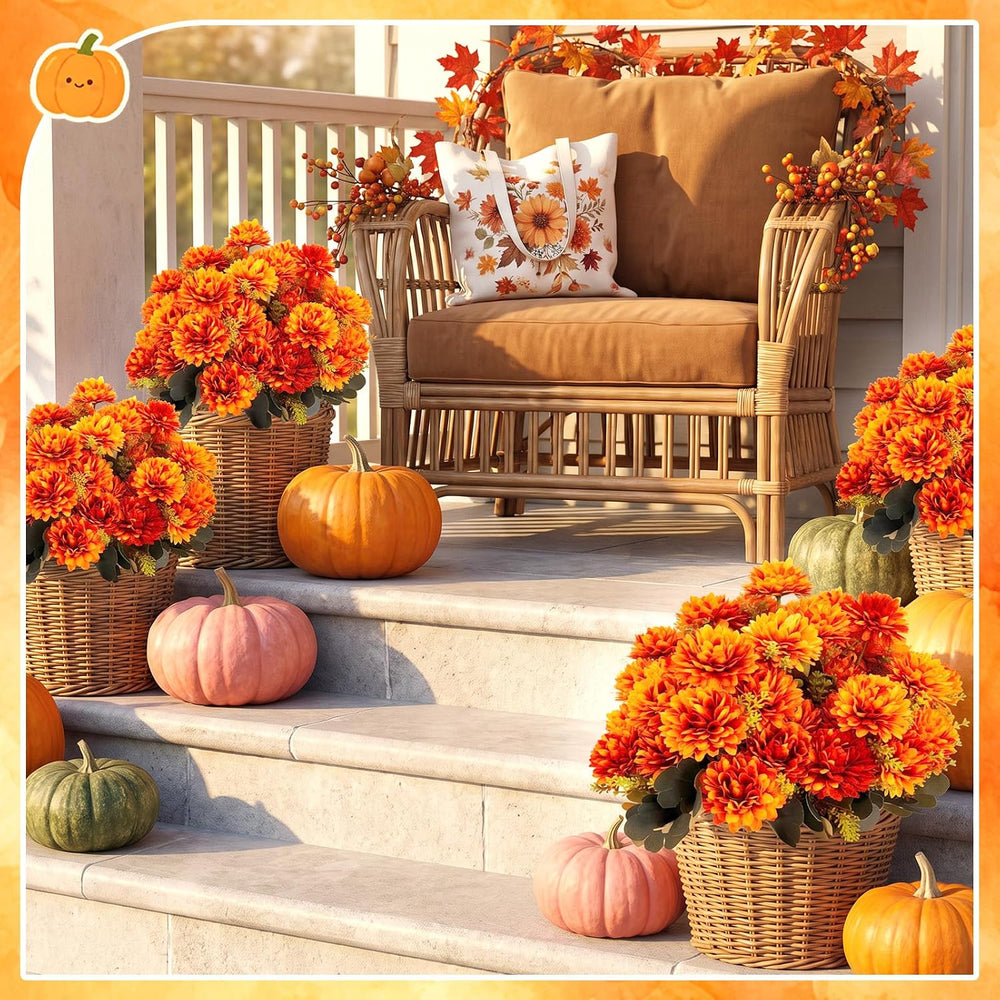 6 Pcs 54 Heads Large Fall Flowers Artificial Mums for Outdoor