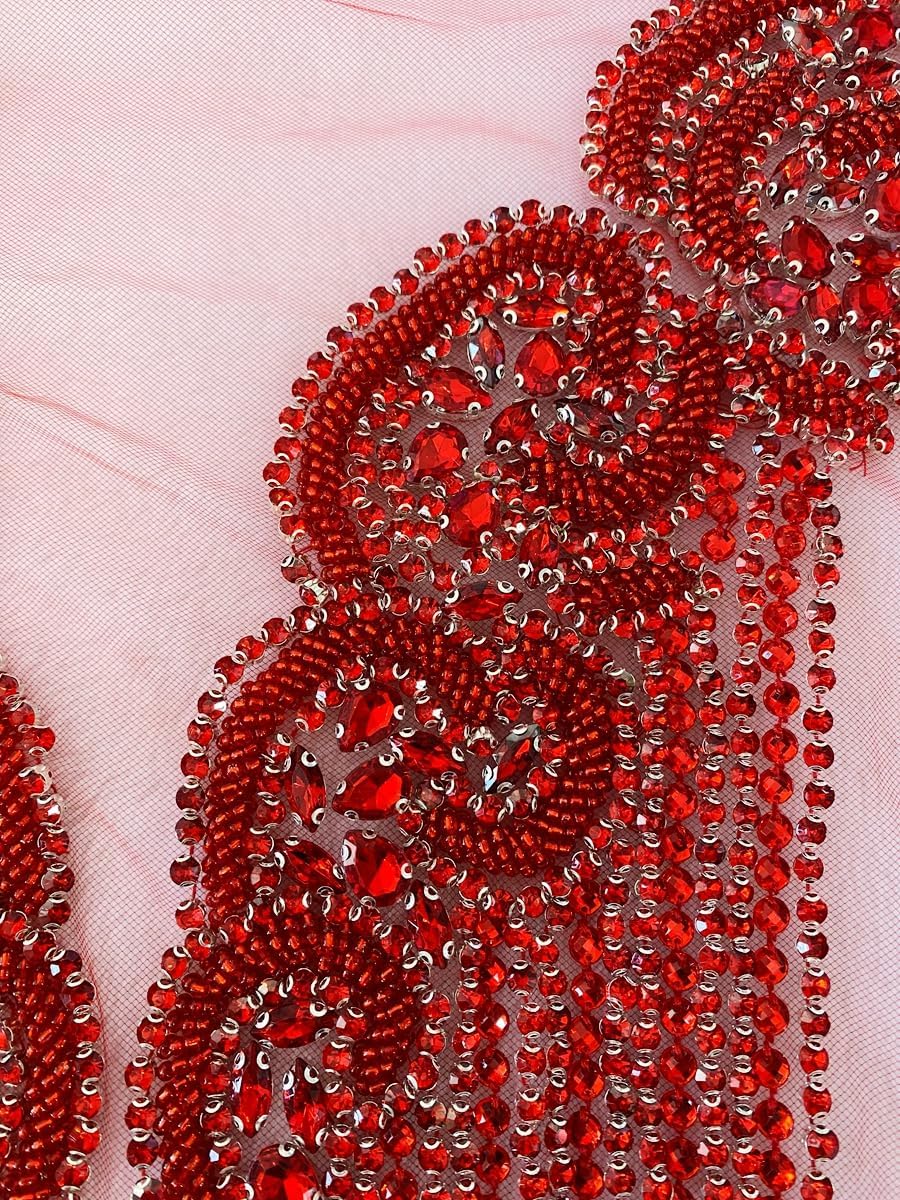 Handmade Glass Rhinestones Applique on net sew on Beads Crystal Patches Trim ...