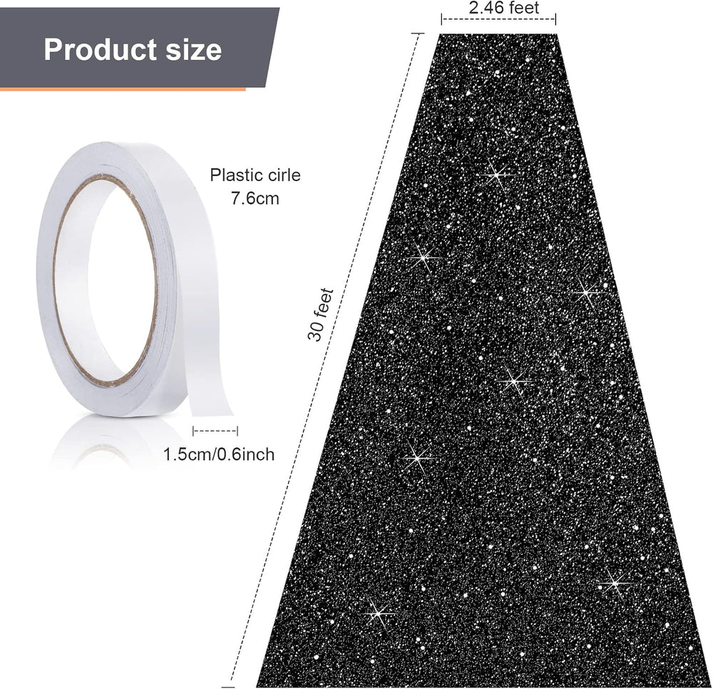 Tatuo Aisle Carpet Runner for Party, 2.46 x 30 Feet, Glitter Black