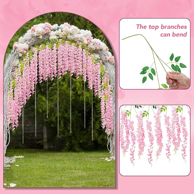 Wisteria Hanging Flowers,Fake Hanging Flowers,Wisteria artificiales Garland for Home Wedding Arch Floral Party Garden Ceremony Outdoor Decor,3.6 feet Long(48,Pink) (48 Pack)