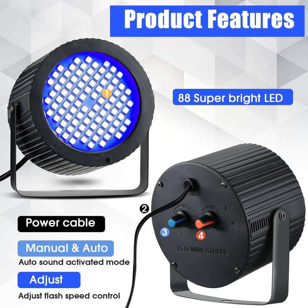 Funtery 4 Pcs Strobe Lights 88 LEDs Sound Activated Stage DJ,Blue