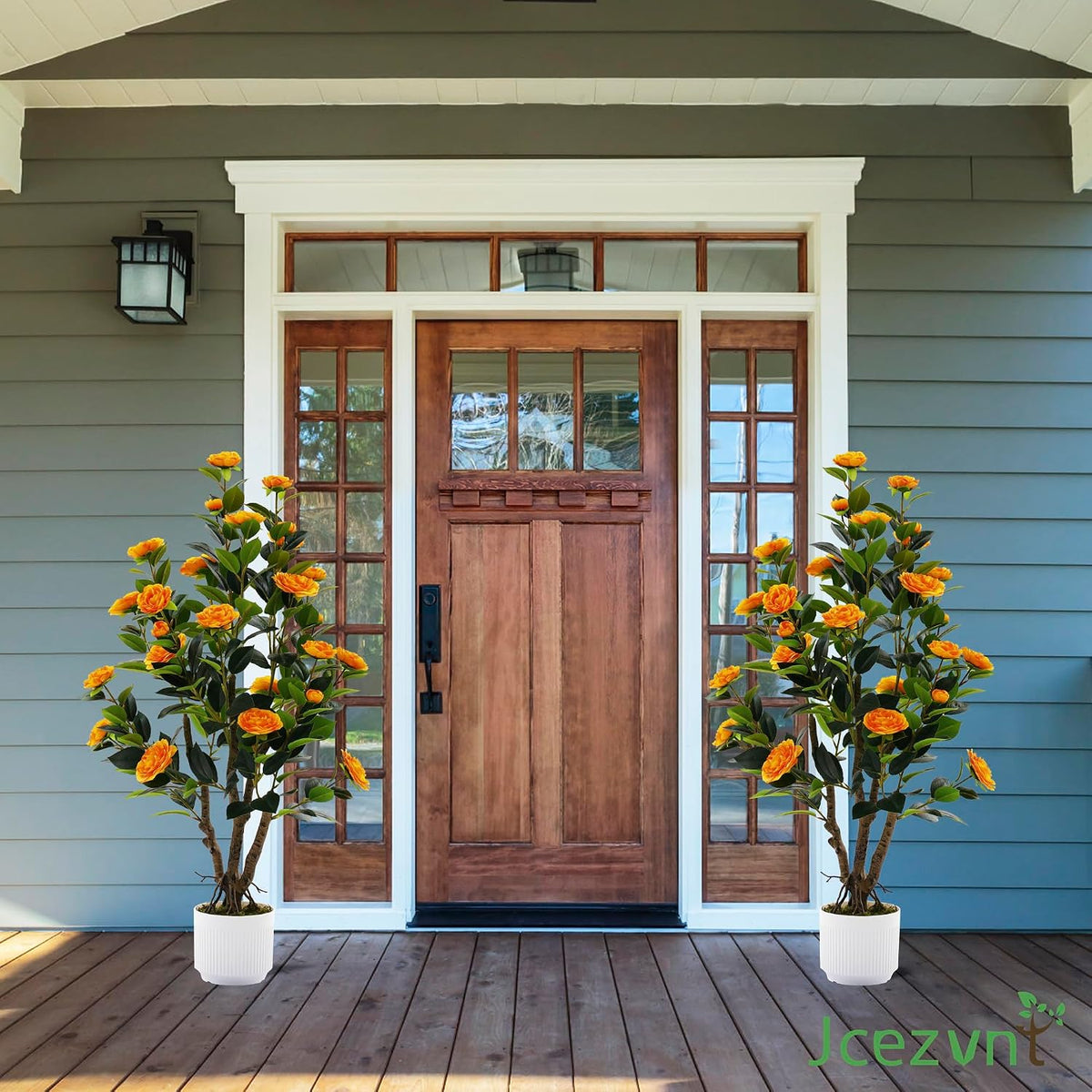 artificial camellia tree with white pot, 38" faux, side view