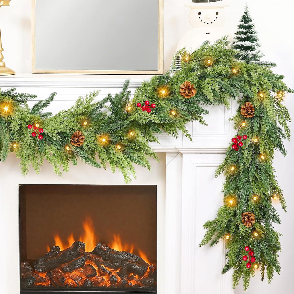 Timer 6 Ft by 12 in Lighted Christmas Garland Real Touch Cedar Garland