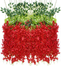 Artificial Wisteria Hanging Flowers Fake Wisteria Flower Garland Silk Vines Rattan Decor for Home Wedding Arch Wall Garden Greenery Bedroom Outdoor Office Party Decoration (36, Red)