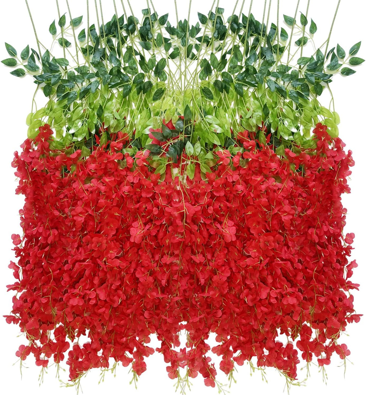 Artificial Wisteria Hanging Flowers Fake Wisteria Flower Garland Silk Vines Rattan Decor for Home Wedding Arch Wall Garden Greenery Bedroom Outdoor Office Party Decoration (36, Red)