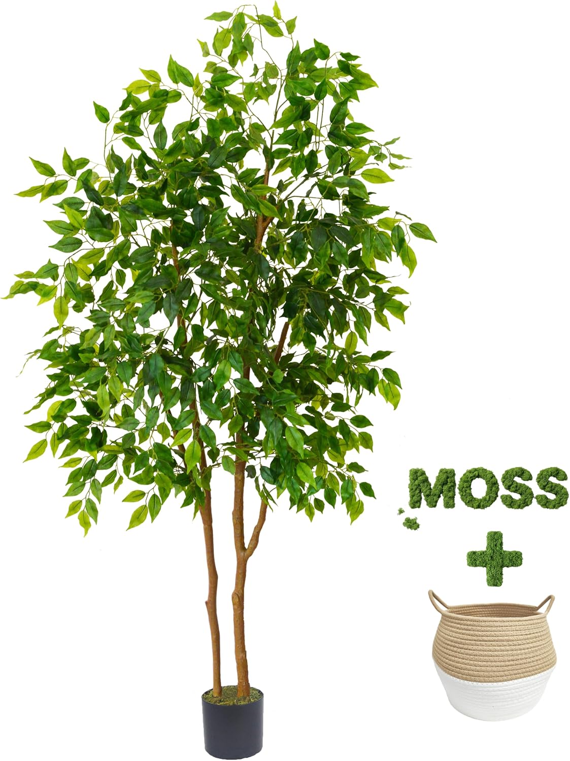 Warmplants Artificial Ficus Tree 6ft Fake Floor Plant with Woven Basket