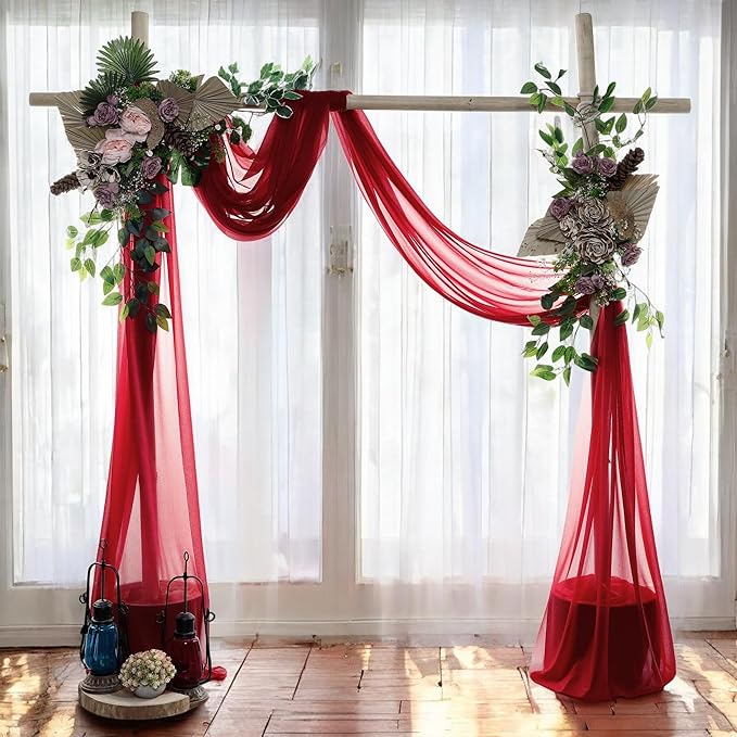 MDS Halloween Chiffon Draping Fabric - 2 Panel, 30" Wide x 30ft Long - Sheer Spooky Arbor & Canopy Drapery for Haunted House Backdrops, Party Ceilings, DIY Costumes & Themed Events - Apple Red (Pack of 2)
