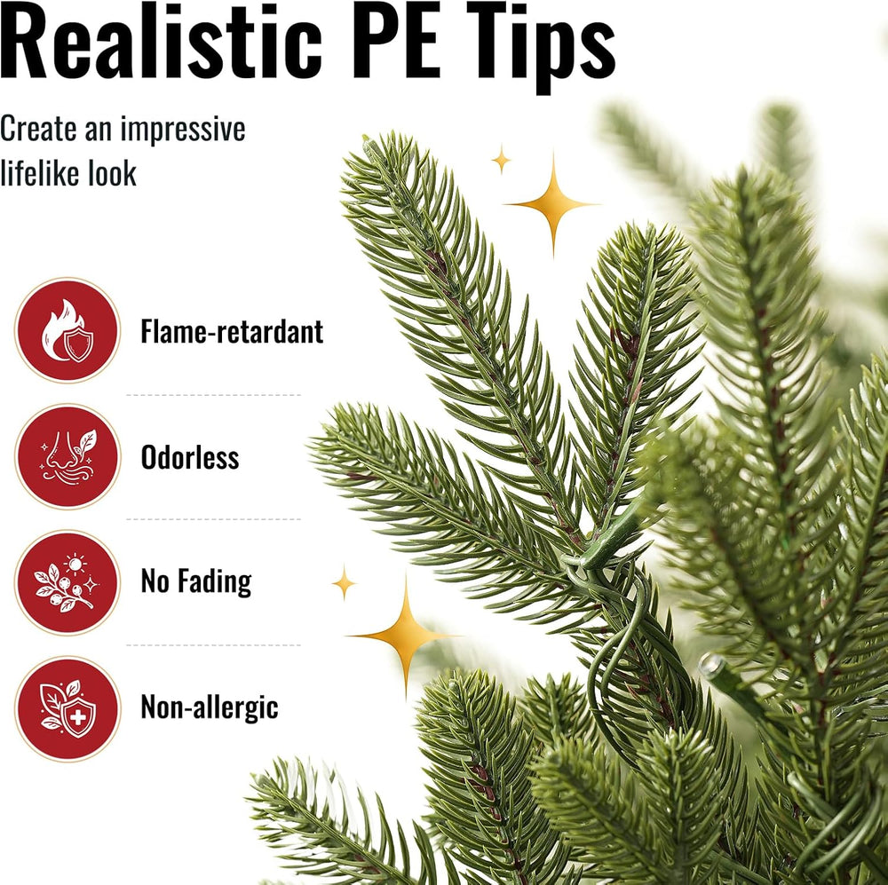 OasisCraft 7ft Alpine Fir Artificial Christmas Tree,300 LED Warm Lights Spars...