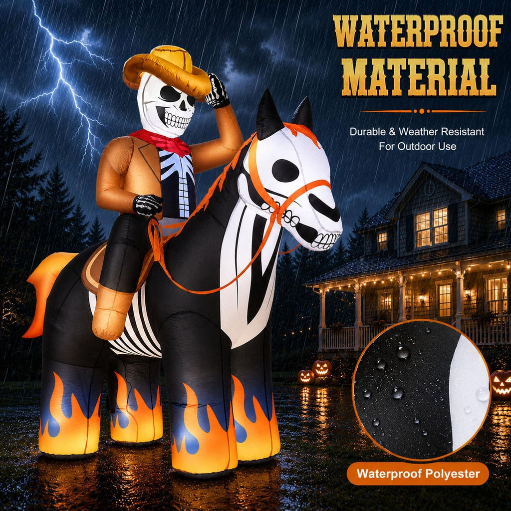 zukakii 7ft halloween inflatables decorations outdoor skeleton cowboy, side view