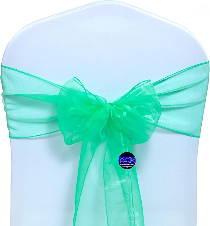 MDS Pack of 100 PCS Organza Chair Sashes Wider Dining Chair Bows Ribbon Tie Back for Wedding Party Birthday Bridal Shower Reception Event Banquet Home Chair Cover Decoration - Mint