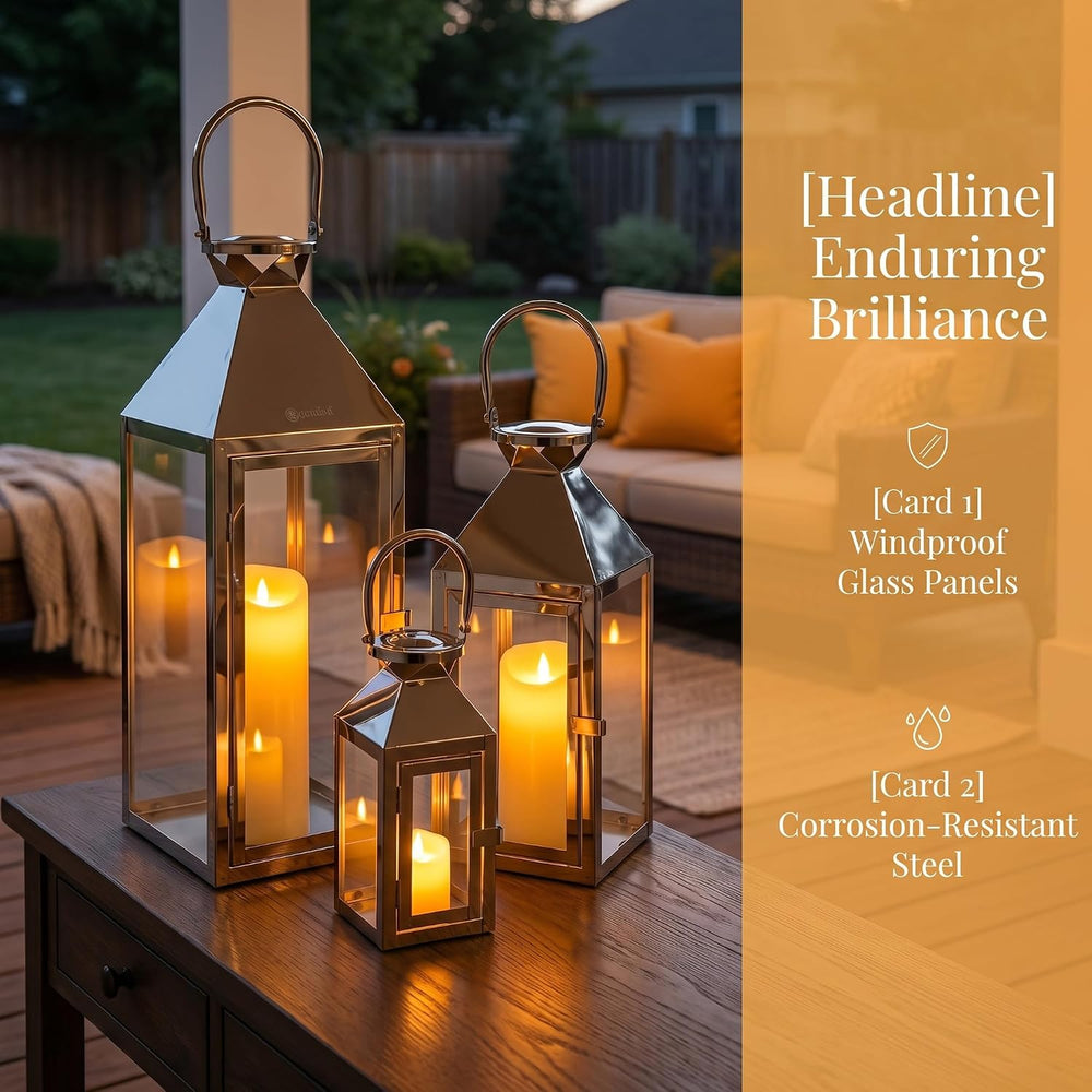 Elegant Candle Lantern Set with Tempered Glass- 3 Sizes (26", 19", ...