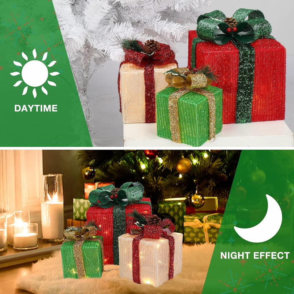 vingli christmas lighted gift boxes set of 3, package contents