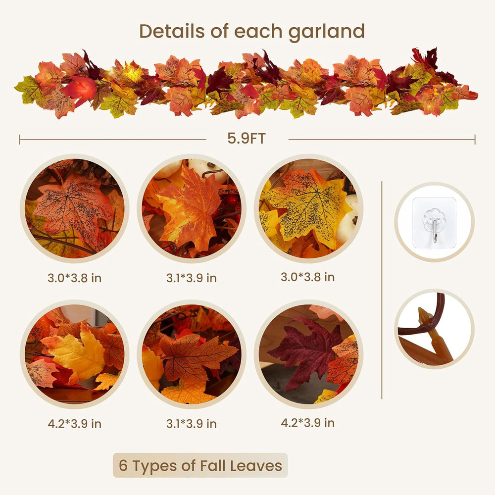 CQURE 7 Pack Fall Leaf Garland, Total 41.3Ft Artificial Fall Vines Autumn Gar...