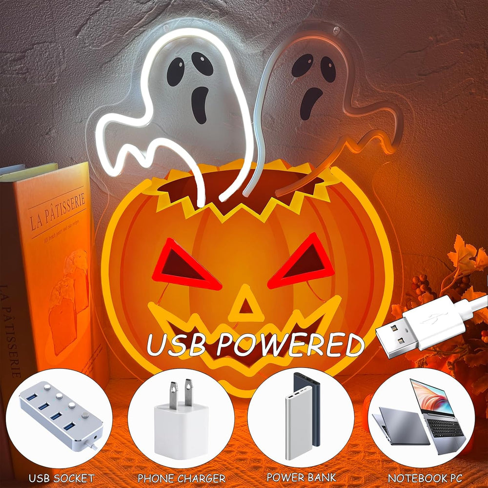 Halloween Waving Ghost Pumpkin Neon Sign Flashing Neon Window Light